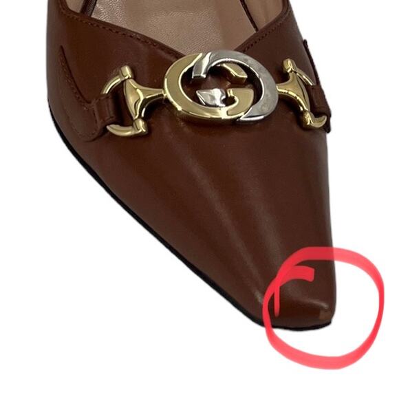 GUCCI Zumi 75 Pumps Brown Leather High Heel Slip On G Logo Buckle Size 9.5 - Picture 8 of 9